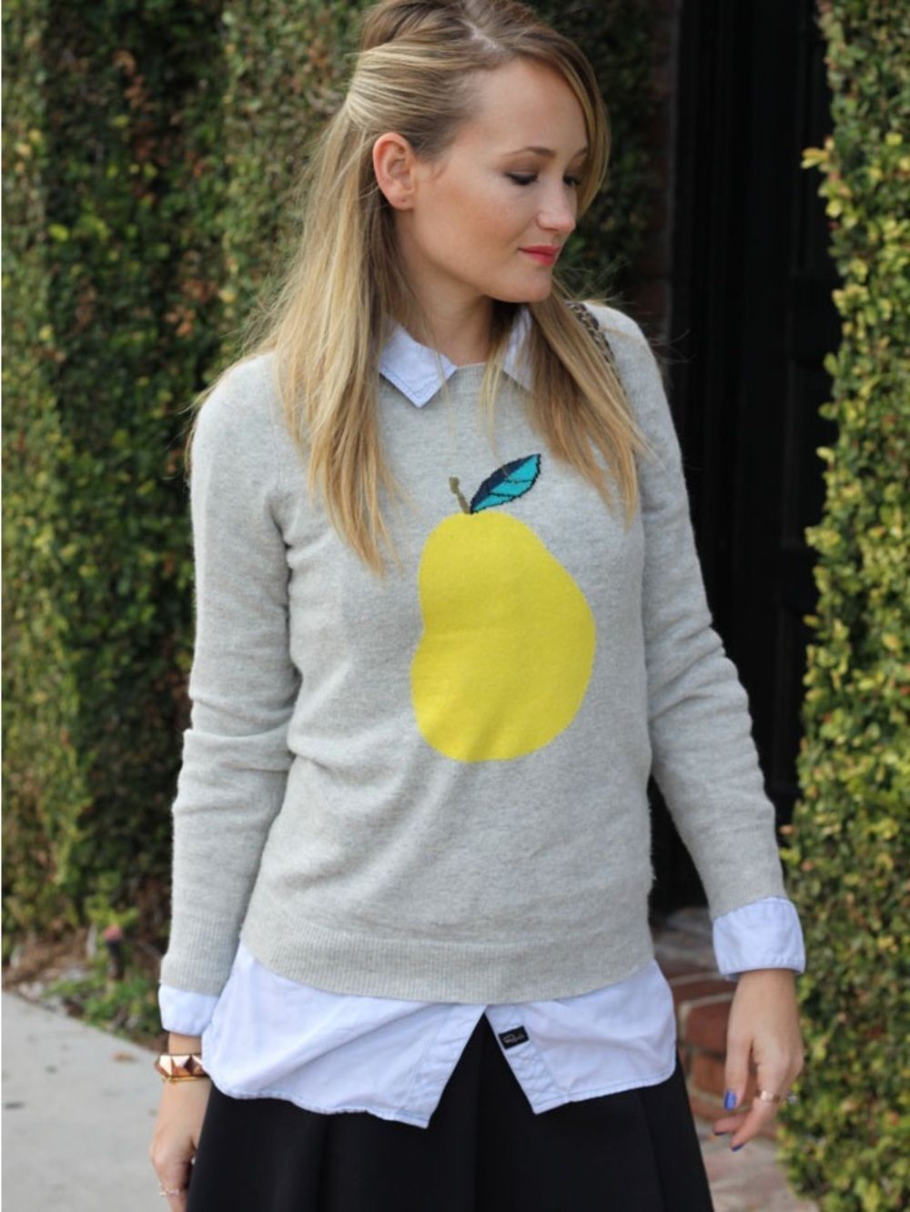 J. Crew Light Grey Knit Merino Wool Blend Knit Crewneck Sweater Novelty Pear XXS